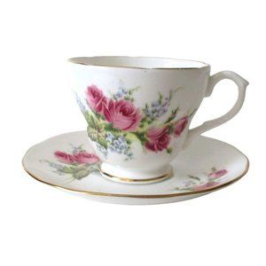 Vintage Duchess Velvet Rose Bone China Footed Cup and Saucer Pink Roses